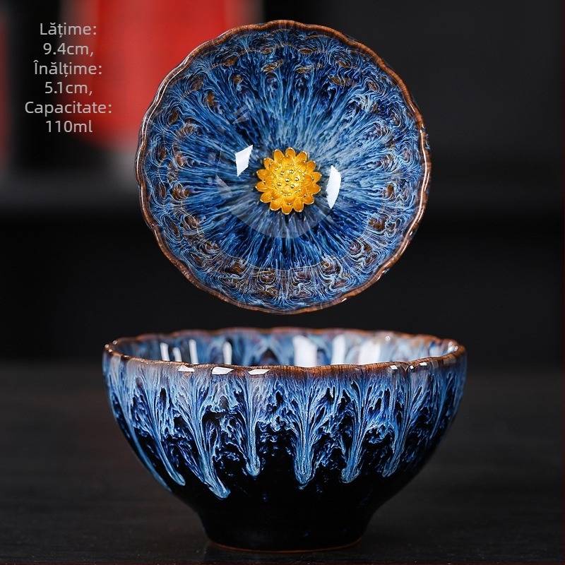 Cească Gongfu pentru ceai, cu argint încrustat, ceramică Jian Zhan, model lotus, pentru uz casnic