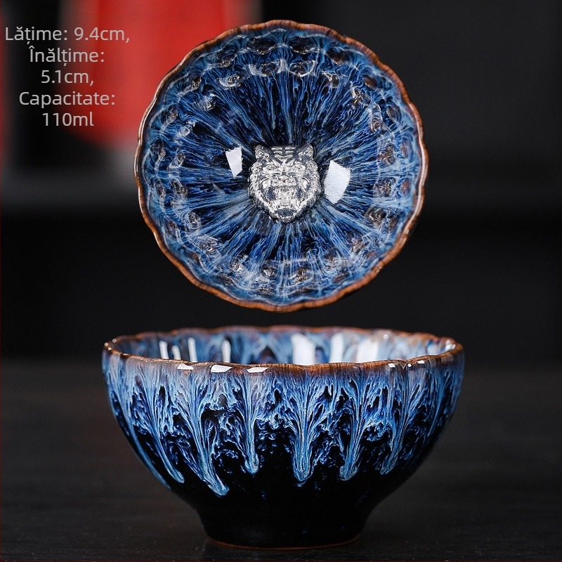 Cească Gongfu pentru ceai, cu argint încrustat, ceramică Jian Zhan, model lotus, pentru uz casnic