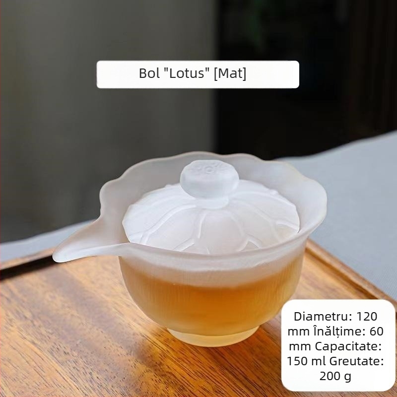 Set gaiwan în stil chinezesc cu lotus, pentru uz casnic, sticlă de cristal, cești de ceai rezistente la temperaturi înalte