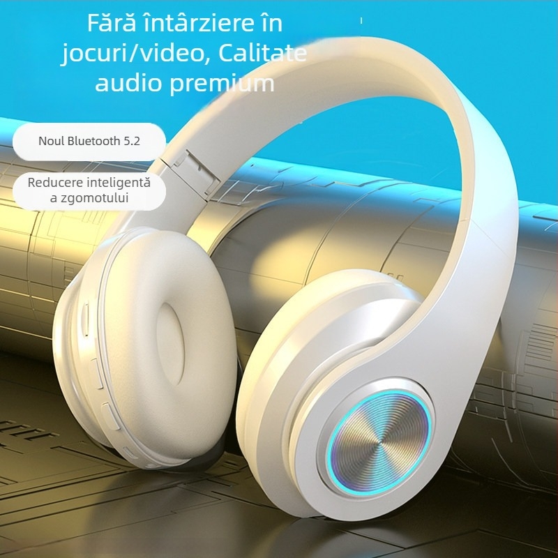 Căști Bluetooth fără fir cu iluminare LED, anulare zgomot, pentru alergare și sport