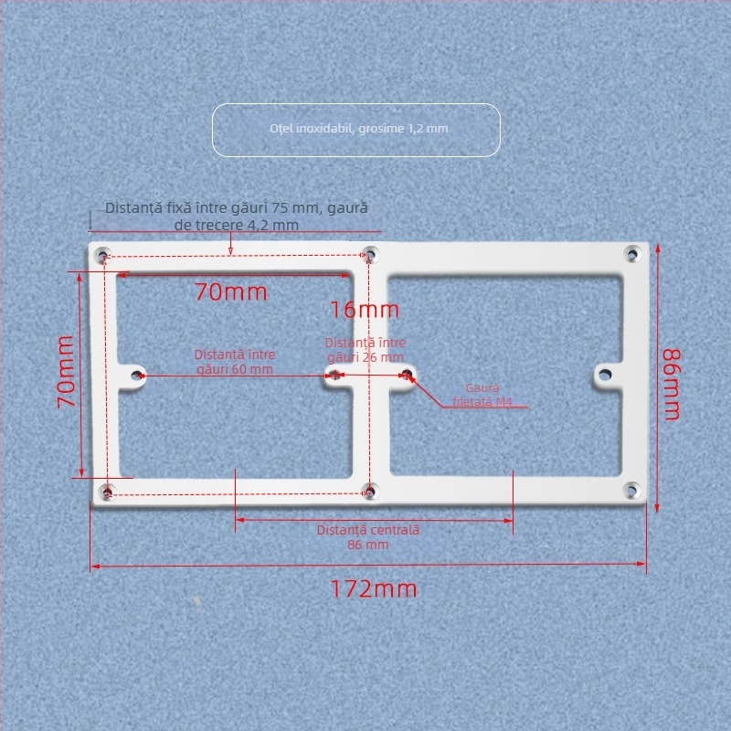 Panou pentru întrerupător și priză de perete tip 86, cu gaură mărită pentru acoperirea imperfecțiunilor și placă de susținere orizontală/verticală, fără cutie inferioară
