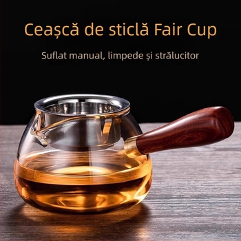 Ceașcă de ceai cu mâner din lemn și filtru încorporat, sticlă izolată, separator îngroșat pentru ceai și apă