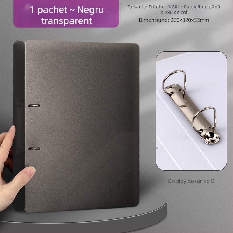 Dosar cu două găuri de tip D, corp orizontal, capacitate mare, format A4, material PP