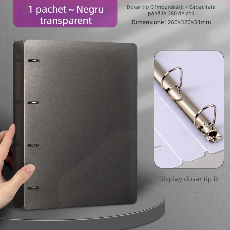 Dosar cu două găuri de tip D, corp orizontal, capacitate mare, format A4, material PP