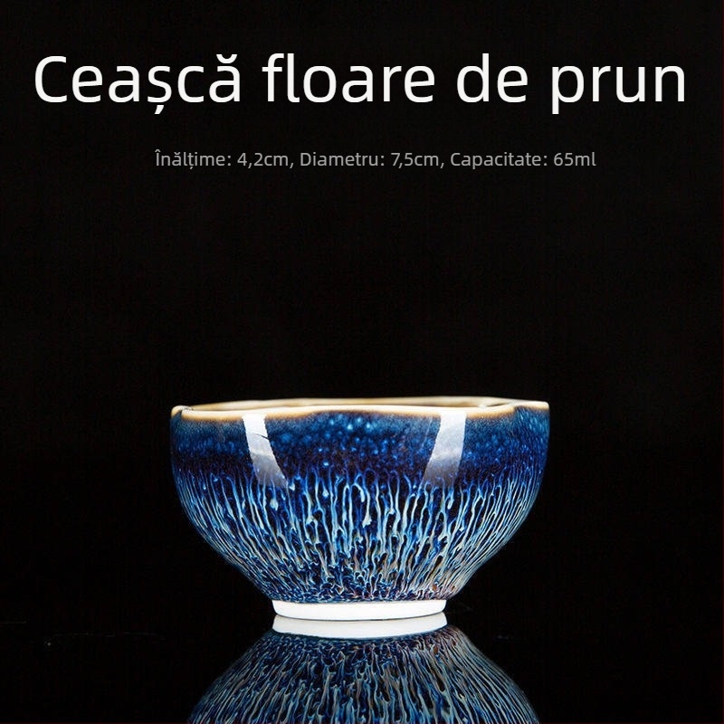 Ceșcuță de ceai din porțelan cu glazură Tenmoku, o singură ceașcă, coaptă în cuptor, stil chinezesc, realizare manuală, glazură Rabbit Hair