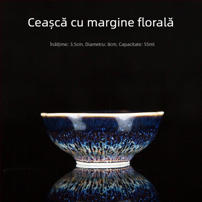 Ceșcuță de ceai din porțelan cu glazură Tenmoku, o singură ceașcă, coaptă în cuptor, stil chinezesc, realizare manuală, glazură Rabbit Hair