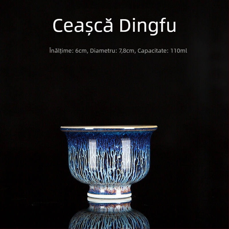 Ceșcuță de ceai din porțelan cu glazură Tenmoku, o singură ceașcă, coaptă în cuptor, stil chinezesc, realizare manuală, glazură Rabbit Hair