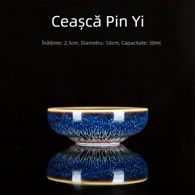 Ceșcuță de ceai din porțelan cu glazură Tenmoku, o singură ceașcă, coaptă în cuptor, stil chinezesc, realizare manuală, glazură Rabbit Hair