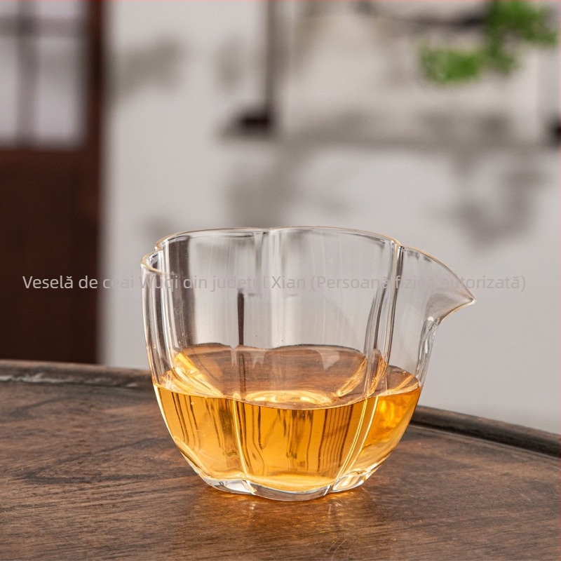 Set de ceai din sticlă borosilicată rezistentă la temperaturi, în stil japonez, transparent, cu ceașcă groasă, lucrat manual cu textură ciocănită.