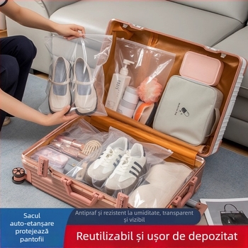 Geantă de depozitare pentru pantofi, călătorii, capacitate mare, protecție împotriva prafului, pungă transparentă sigilată pentru pantofi