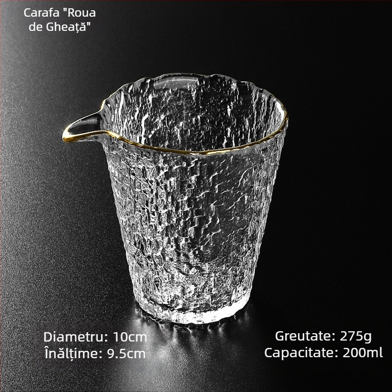 Ceșcuță Gongfu din sticlă, pereți groși, capacitate mare, set de ceai transparent din cristal, diametrul 8 cm, margine conturată