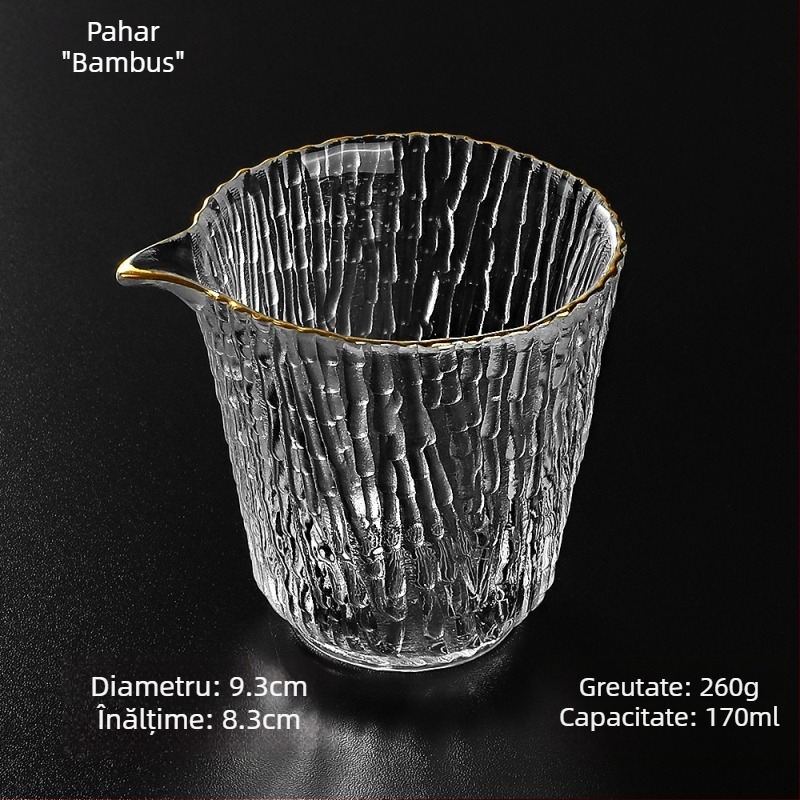 Ceșcuță Gongfu din sticlă, pereți groși, capacitate mare, set de ceai transparent din cristal, diametrul 8 cm, margine conturată