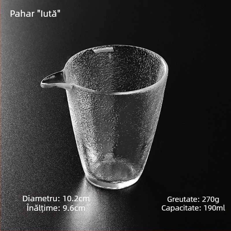 Ceșcuță Gongfu din sticlă, pereți groși, capacitate mare, set de ceai transparent din cristal, diametrul 8 cm, margine conturată