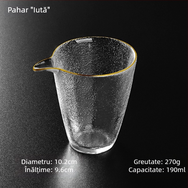 Ceșcuță Gongfu din sticlă, pereți groși, capacitate mare, set de ceai transparent din cristal, diametrul 8 cm, margine conturată