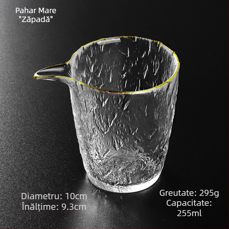 Ceșcuță Gongfu din sticlă, pereți groși, capacitate mare, set de ceai transparent din cristal, diametrul 8 cm, margine conturată