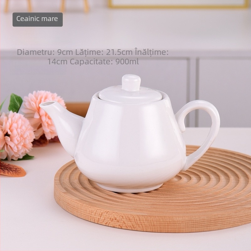 Ceainic ceramic alb, capacitate mare, cu capac, pentru hotel, restaurant și uz casnic