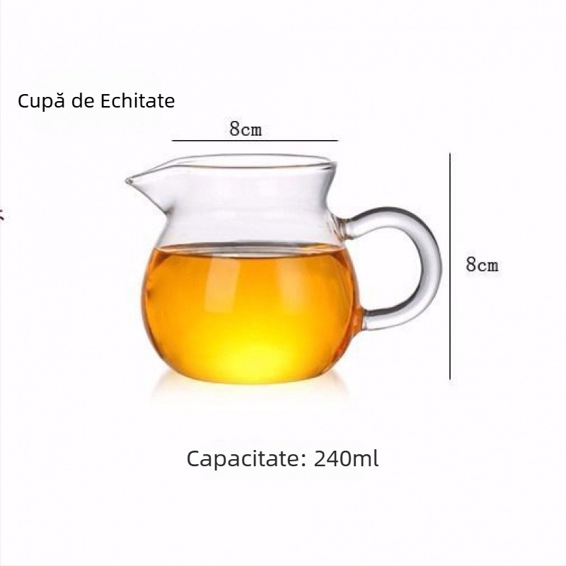 Set Gongfu de ceai din sticlă borosilicată groasă, rezistentă la căldură, cu ceașcă de distribuție și ceainic, mare