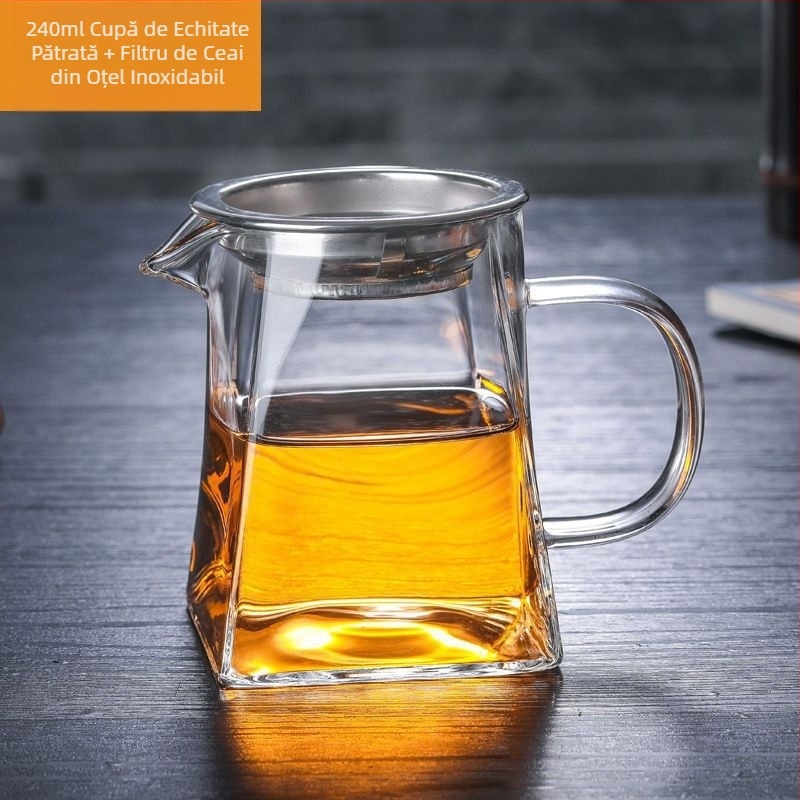 Set Gongfu de ceai din sticlă borosilicată groasă, rezistentă la căldură, cu ceașcă de distribuție și ceainic, mare