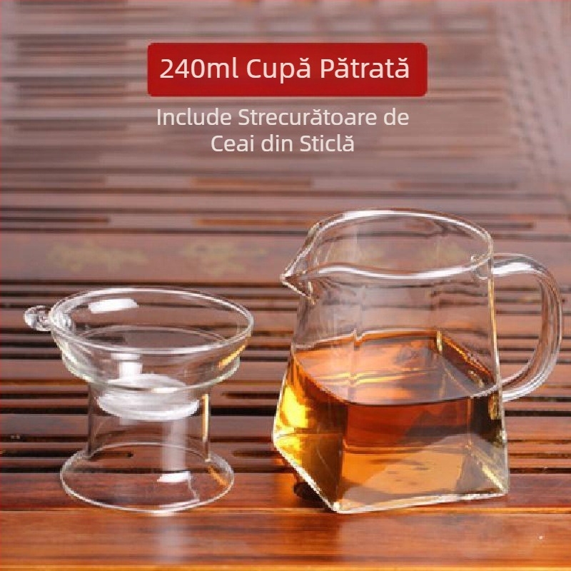 Set Gongfu de ceai din sticlă borosilicată groasă, rezistentă la căldură, cu ceașcă de distribuție și ceainic, mare