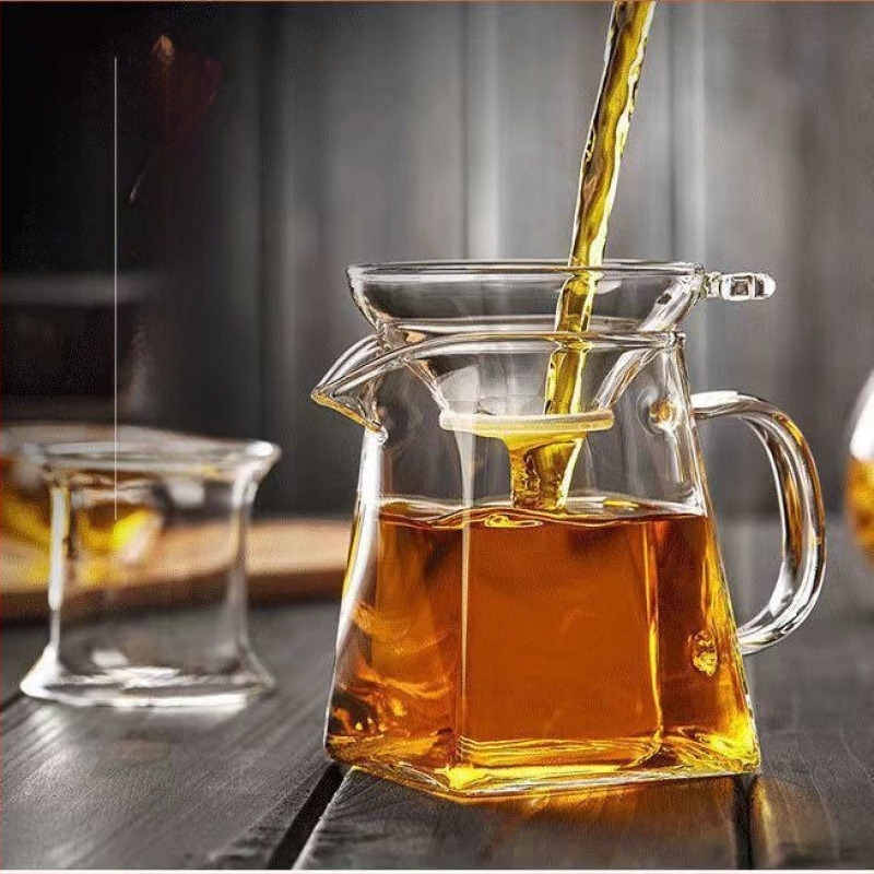 Set Gongfu de ceai din sticlă borosilicată groasă, rezistentă la căldură, cu ceașcă de distribuție și ceainic, mare