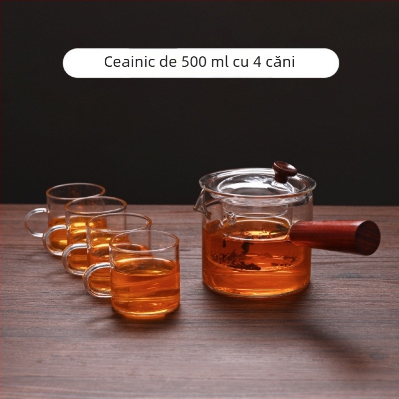 Ceainic de sticlă cu mâner lateral pentru plită electrică ceramică, separator de ceai rezistent la temperaturi înalte, pentru uz casnic