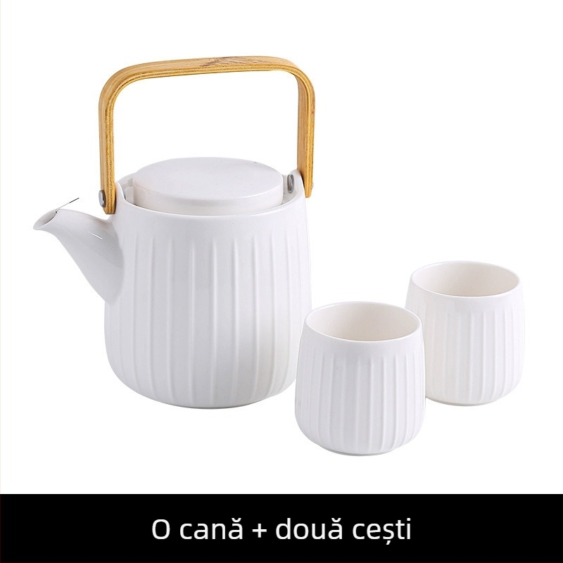 Set de ceai din ceramică în stil japonez, rezistent la temperaturi, cu tavă de lemn