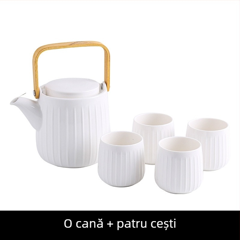 Set de ceai din ceramică în stil japonez, rezistent la temperaturi, cu tavă de lemn