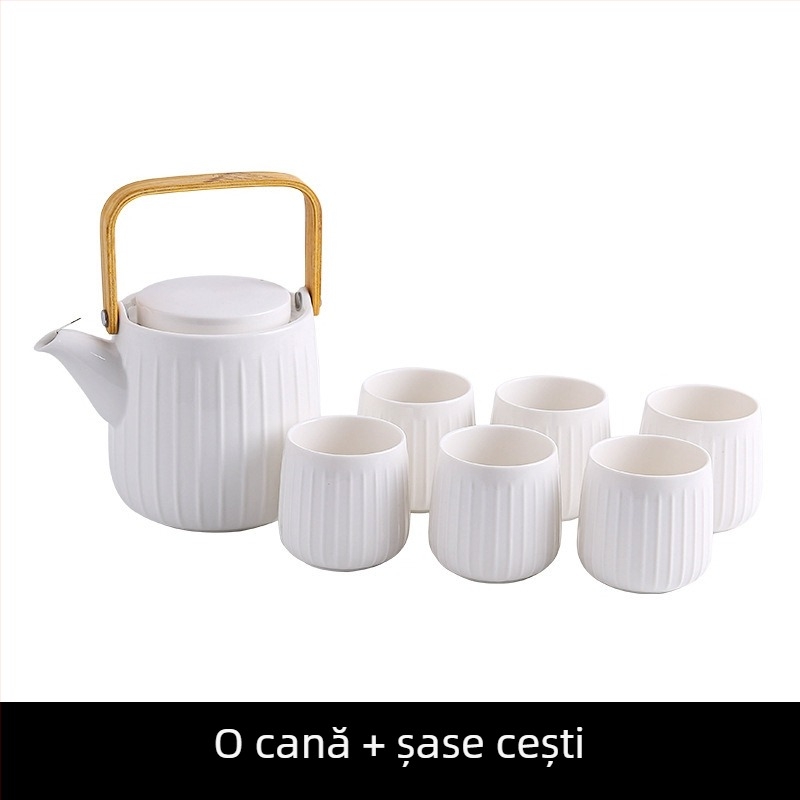 Set de ceai din ceramică în stil japonez, rezistent la temperaturi, cu tavă de lemn