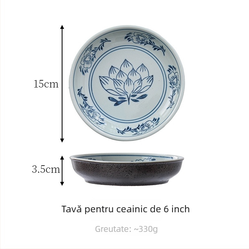 Ceainic cu lotus albastru vintage, tavă din ratan pentru uscare, suport pentru ceainic din lut purpuriu, suport mare din fibre de loofah cu masă de ceai cu depozitare a apei