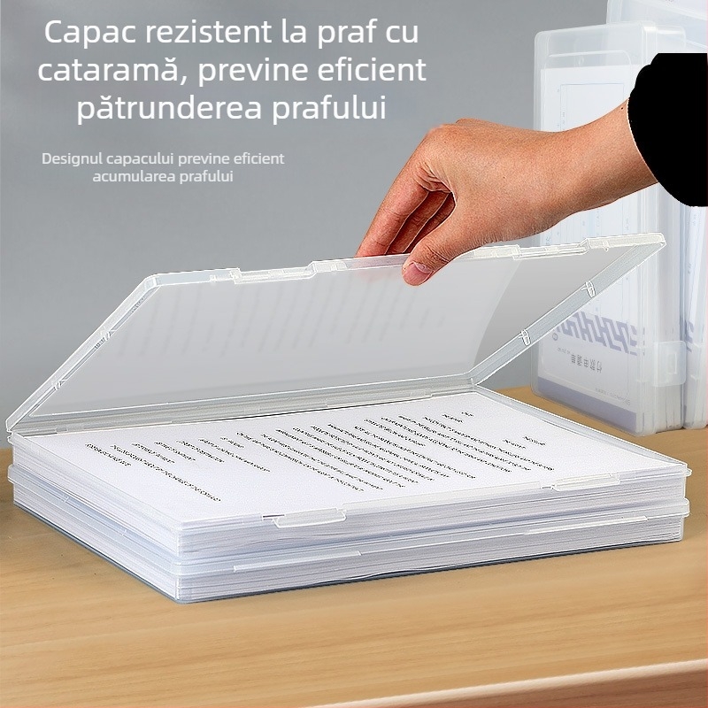 Cutie A4 transparentă pentru documente, cutie de depozitare cu capacitate mare, pentru lucrări ale elevilor și cărți