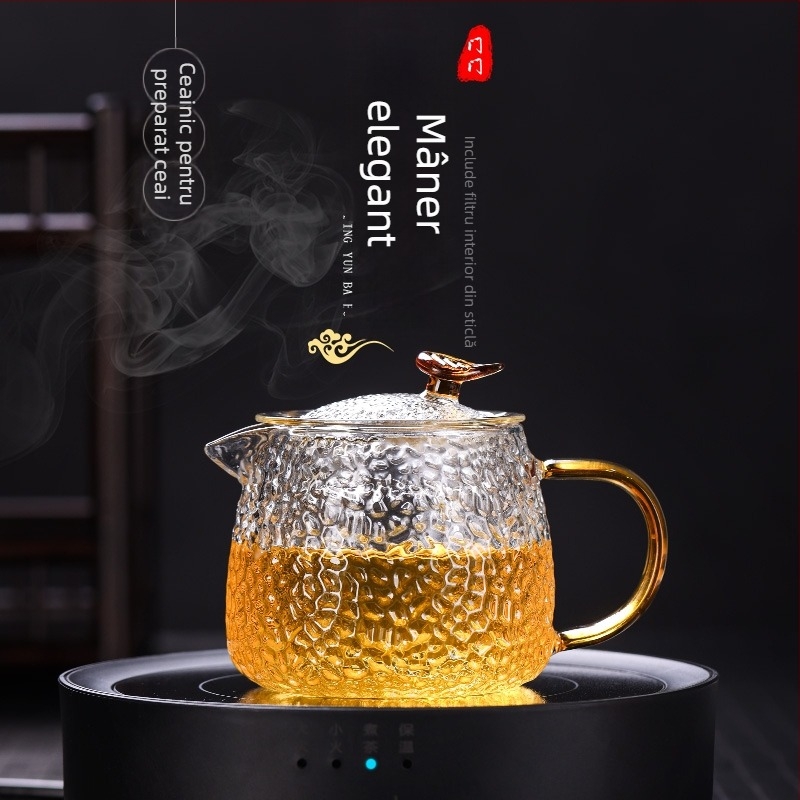 Ceainic din sticlă rezistent la temperaturi înalte, filtrare și separare apă–ceai – set pentru prepararea ceaiului acasă