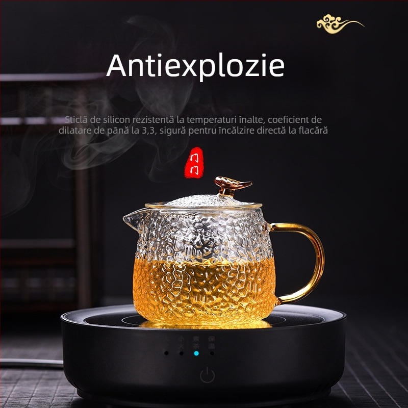 Ceainic din sticlă rezistent la temperaturi înalte, filtrare și separare apă–ceai – set pentru prepararea ceaiului acasă