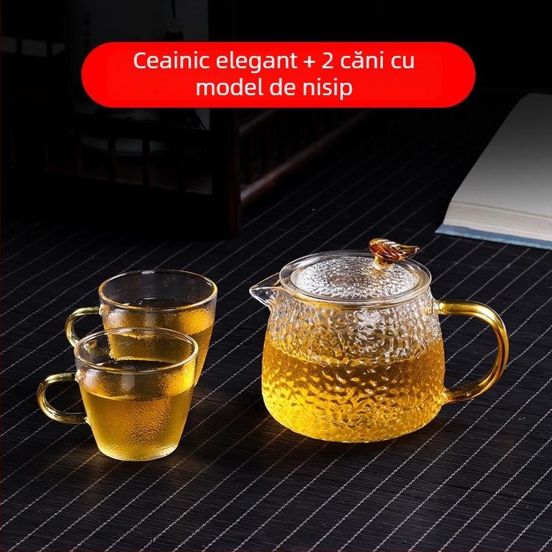Ceainic din sticlă rezistent la temperaturi înalte, filtrare și separare apă–ceai – set pentru prepararea ceaiului acasă