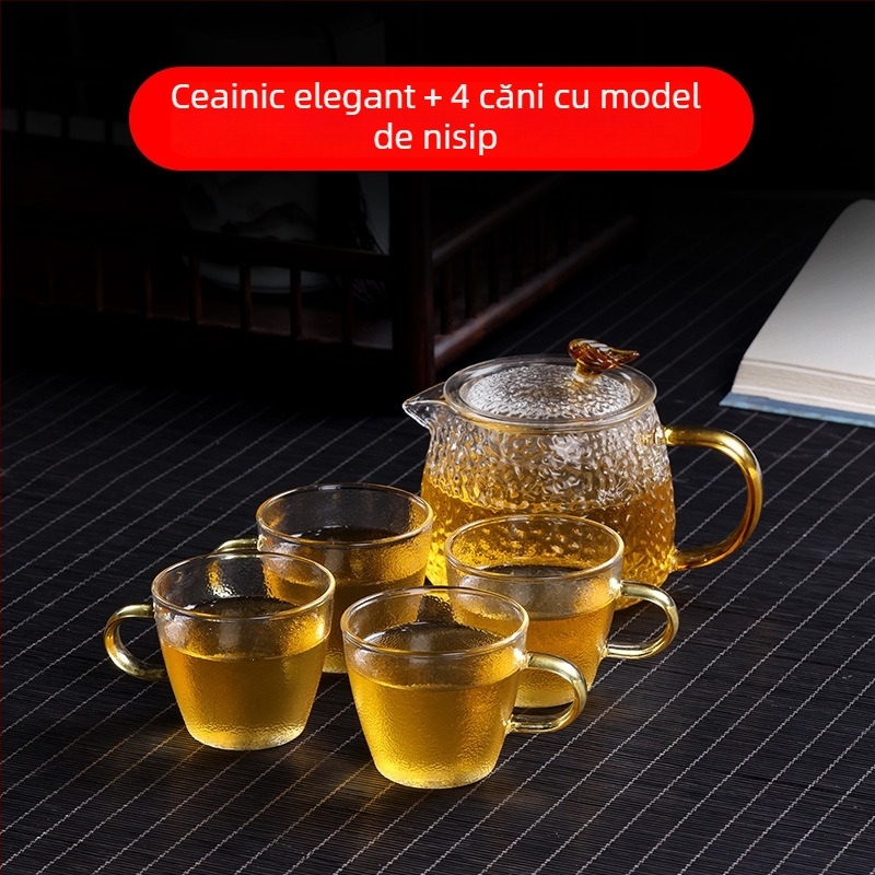 Ceainic din sticlă rezistent la temperaturi înalte, filtrare și separare apă–ceai – set pentru prepararea ceaiului acasă