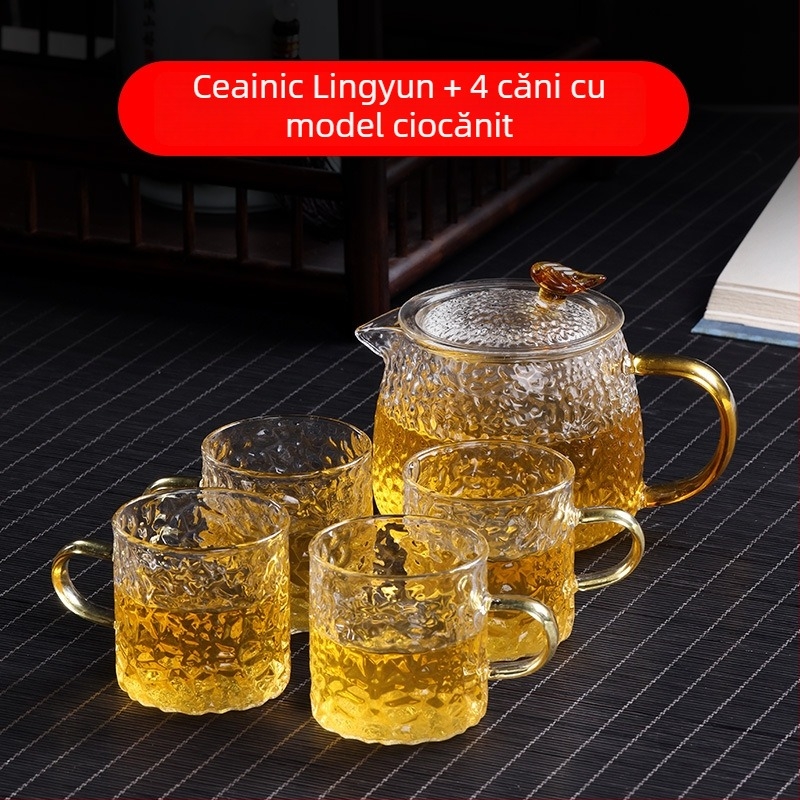 Ceainic din sticlă rezistent la temperaturi înalte, filtrare și separare apă–ceai – set pentru prepararea ceaiului acasă