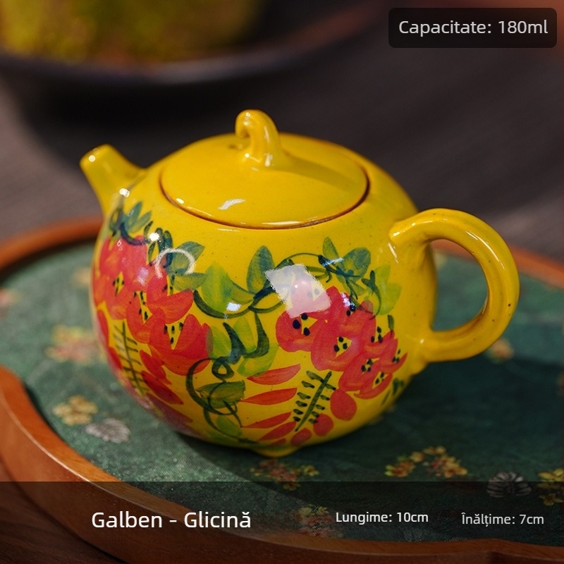 Ceainic cu motiv Pufferfish și Watermelon, set Kung Fu de ceai, un ceainic, porțelan alb, pictură manuală în stil pictură în ulei