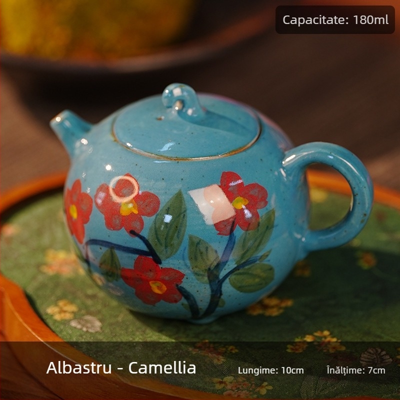 Ceainic cu motiv Pufferfish și Watermelon, set Kung Fu de ceai, un ceainic, porțelan alb, pictură manuală în stil pictură în ulei