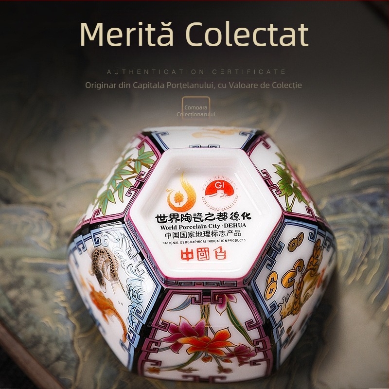 Ceașcă hexagonală de degustare a ceaiului pentru atragerea bogăției – ceașcă ceramică personală pentru ceai Kung Fu, ceașcă unică, de înaltă calitate, cadou