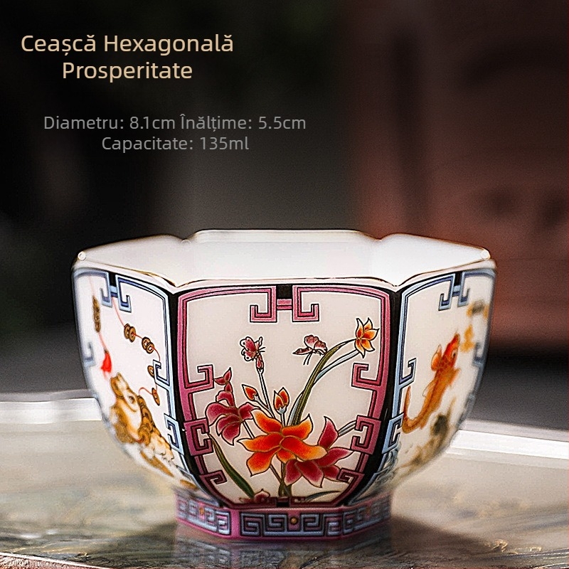 Ceașcă hexagonală de degustare a ceaiului pentru atragerea bogăției – ceașcă ceramică personală pentru ceai Kung Fu, ceașcă unică, de înaltă calitate, cadou
