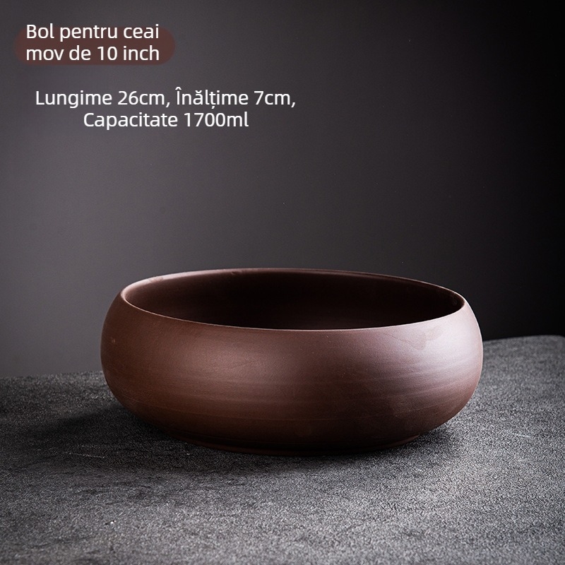 Set Gongfu pentru ceai din nisip purpuriu: cești de ceai, vas de spălat pensule pentru ceai, vas mare de apă în stil pastoral, scrumieră și ghiveci