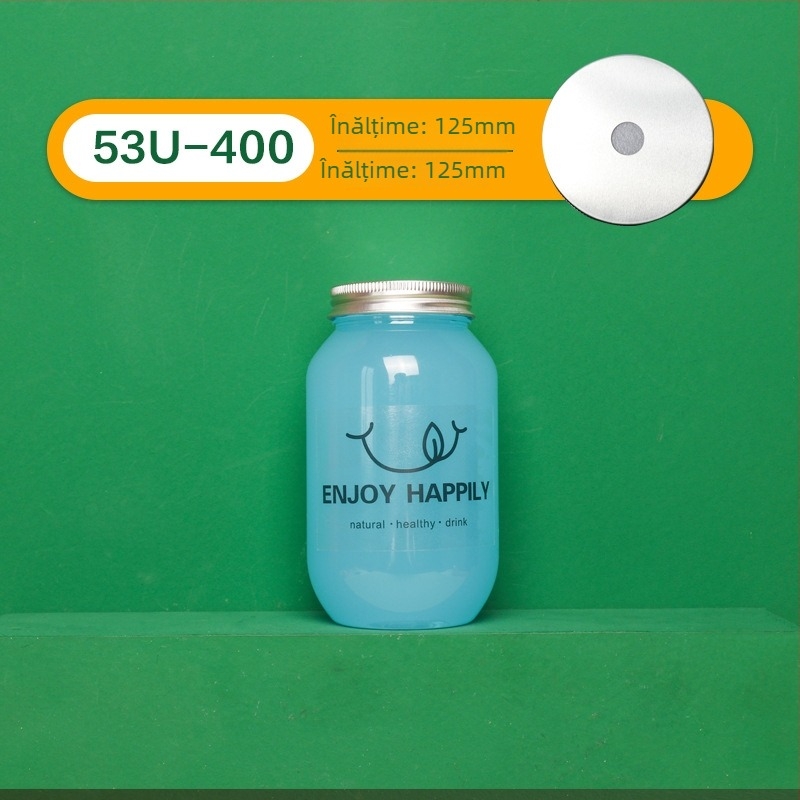 Sticlă PET de 500 ml, unică, cu capac, pentru ceai de lapte, recipient drăguț pentru băuturi la takeout