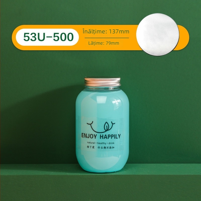 Sticlă PET de 500 ml, unică, cu capac, pentru ceai de lapte, recipient drăguț pentru băuturi la takeout