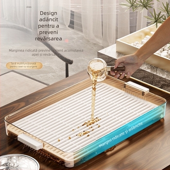 Tavă de ceai din plastic, dreptunghiulară, stil retro ușor luxos, organizator pentru living cu suport de drenaj