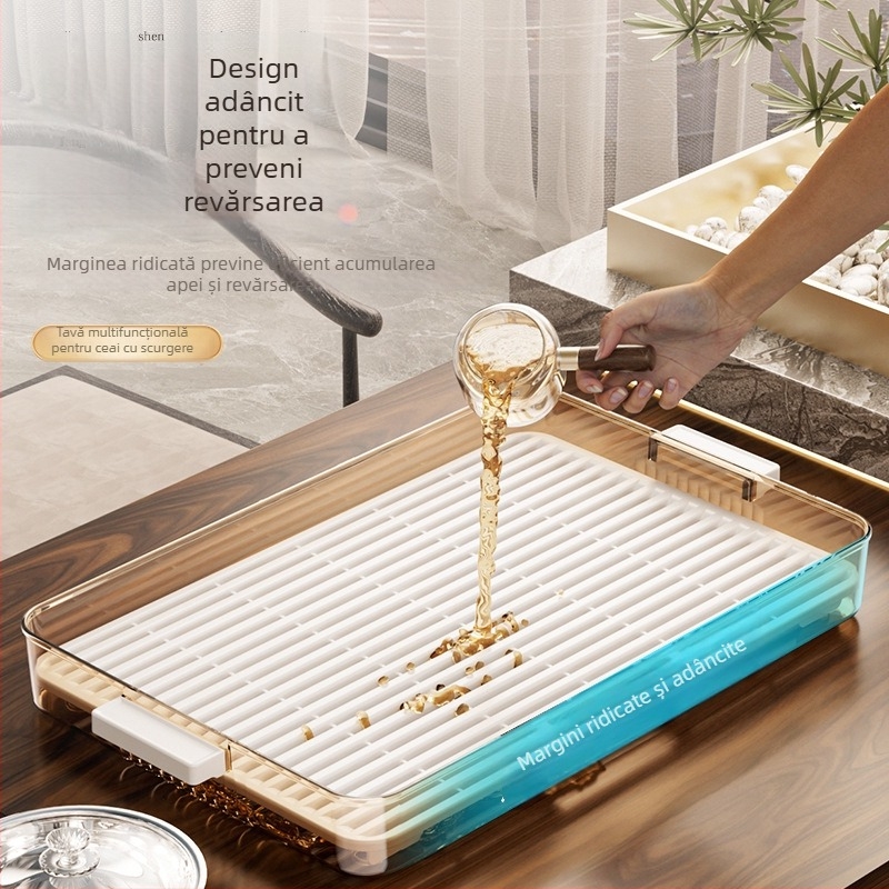 Tavă de ceai din plastic, dreptunghiulară, stil retro ușor luxos, organizator pentru living cu suport de drenaj