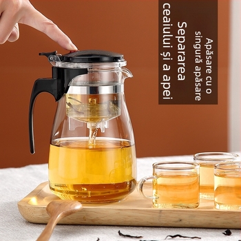 Ceainic din sticlă cu separare a apei și filtrare cu un singur buton, 500 ml, pentru uz casnic.