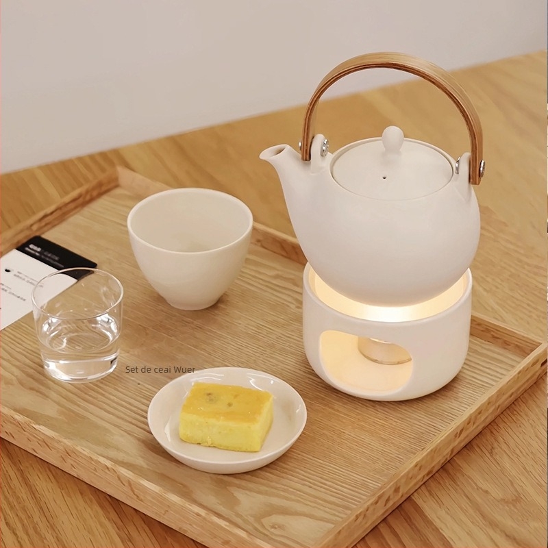 Set ceramic de ceainic în stil chinezesc modern pentru ceremonia ceaiului – porțelan alb, glazură mată, include ceainic, ceașcă și tavă pentru ceai