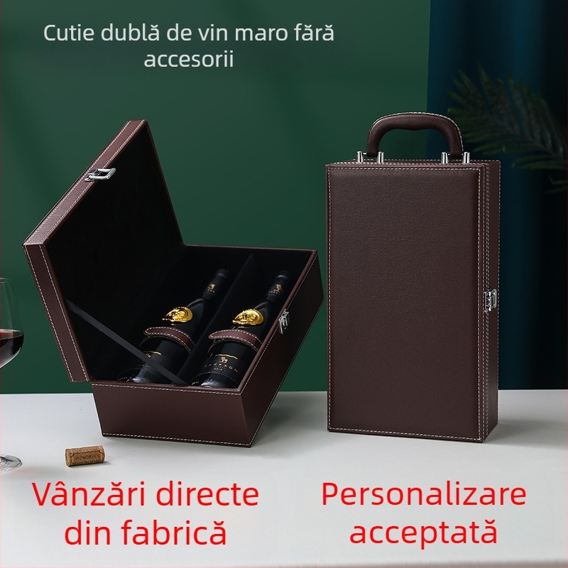 Cutie cadou din piele pentru două sticle de vin roșu, ambalaj negru