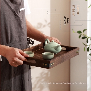 Tavă din lemn în stil japonez, lemn ars, dreptunghiulară, pentru uz casnic, ceai și fructe, design vintage