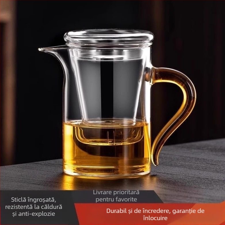 Ceainic din sticlă cu separare apă-ceai, filtru pentru ceai negru, set de ceai pentru birou