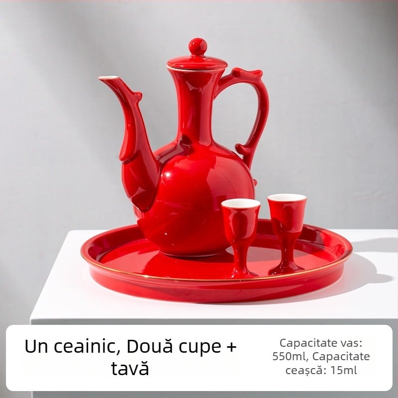 Set ceramic pentru vin cu distribuitor, pahare de toast pentru nuntă, pahare înalte, încălzitor de vin și tavă în stil chinezesc.